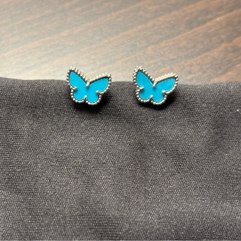 Van Cleef & Arpels Sweet Alhambra White Gold Turquoise Butterfly Stud Earrings